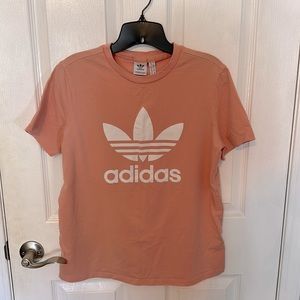 adidas graphic tee, peach & white , size large worn once